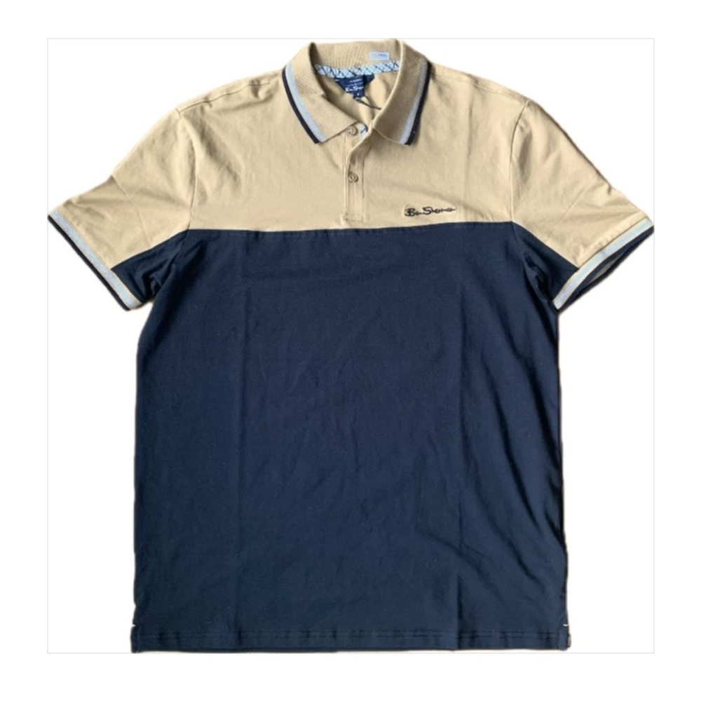Ben Sherman Black & Camel Polo Shirt Men’s Medium NWT Two-Button Collared Shirt